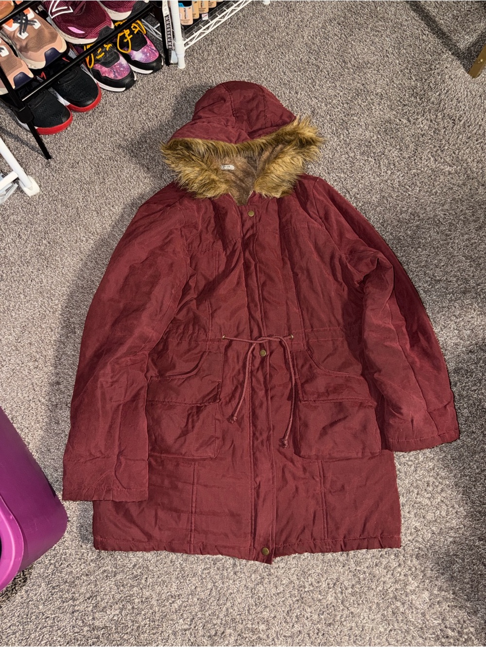Beyove Burgundy Faux-Fur Lined Hooded Parka Jacket size XXL - Picture 2 of 8